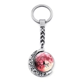 Draaibare halve maan sleutelhanger met kat op tak en een roze maan hanger - Roze Maan Zwarte Kat (JY008594-2)