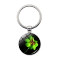 Silver alloy keychain with a green four-leaf clover motif under a glass cabochon dome - Bright Green Four-leaf Clover Style (Silver 9)