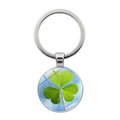 Silver metal keychain with green shamrock glass pendant for lucky charm accessories - Shamrock Blue Sky Landscape Style (Silver 11)