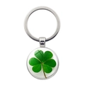 Silver lucky four-leaf clover keychain with green glass cabochon gem pendant - Fresh Green Four-leaf Clover Style (Silver 1)