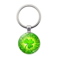 Silver four-leaf clover keychain with green glass cabochon lucky clover design - Radiating Green Beam Style (Silver 5)