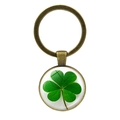 Vintage bronze four-leaf clover keychain with green glass cabochon pendant - Vintage Clover Time Gem Style (Bronze 1)