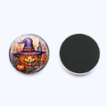 Halloween fridge magnet with 25mm round glass crystal and pumpkin witch hat illustration - Witch Pumpkin Style (JY008603-5)