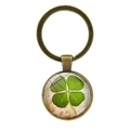 Vintage bronze keychain with lucky four-leaf clover glass pendant on white background - Pink Floral Letter Style (Bronze 2)