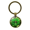 Bronze four-leaf clover keychain featuring a green shamrock pattern under glass dome - Antique Bronze Clover Time Gem (Bronze 7)