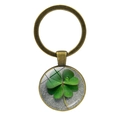 Vintage bronze four-leaf clover keychain with lucky grass glass cabochon pendant - Waterdrop Effect Clover Style (Bronze 10)