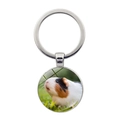 Zinc alloy keychain with round pendant featuring a tricolor guinea pig on grass - Side Face Guinea Pig (JY008596-银4) / Silver