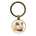 Round bronze guinea pig photo keychain with vintage alloy finish and glass dome - Guinea Pig on White Base (JY008596-Copper 2)