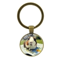 Vintage bronze keychain with round pendant featuring a cute guinea pig eating daisies - Tri-color Guinea Pig with Flower (JY008596-Copper 3)