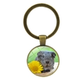 Bronze keychain featuring a gray guinea pig with a yellow daisy flower art pendant - Gray-Black Guinea Pig and Daisy (JY008596-Copper 8)