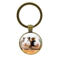 Vintage bronze guinea pig keychain with round glass cabochon featuring two cute pets - Two Guinea Pigs Photo (JY008596-Copper 9)