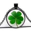 Lucky four leaf clover pendant necklace with green crystal and black chain - Black Base Four Leaf Clover Lucky Series (Black 1)