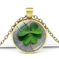 Four-leaf clover crystal glass pendant necklace with bronze metal chain for women - Bronze Base Lucky Clover with Water Drop (Bronze 10)