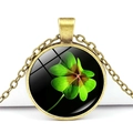 Retro bronze necklace with glass four-leaf clover pendant on a black background - Bronze Base Forest Four Leaf Clover Black Background (Bronze 9)