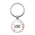 Portachiavi tondo in argento con motivo floreale Love e intarsio in vetro cristallo - Argento-Design Floreale Love (JY008619)