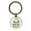 Portachiavi in bronzo con ciondolo in vetro e citazione Don't Be Trashy - Bronzo Antico-Dont Be Trashy Eco (JY008619)