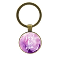 Portachiavi vintage in bronzo con ciondolo viola e citazione Just Be You - Bronzo Antico-Just Be You Acquerello (JY008619)