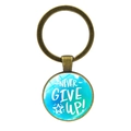 Portachiavi in bronzo con ciondolo Never Give Up su sfondo acquerello blu - Bronzo Antico-Never Give Up (JY008619)