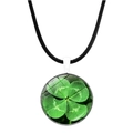 Green four-leaf clover lucky charm necklace with silver metal frame and black cord - Silver Tone Basic Style(JY008637-银4)