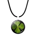 Collier trèfle à quatre feuilles vert avec cabochon en verre et cordon noir tressé - Style Rosée d'Argent (JY008637-Argent 6)