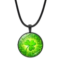 Pendentif trèfle à quatre feuilles porte-bonheur en cristal vert avec cordon noir - Arrière-plan radial noir (JY008637-Noir 5)