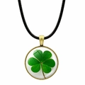 Collier trèfle à quatre feuilles vert avec dôme en verre et cordon noir réglable - Style Bronze 1 (JY008637-Bronze 1)