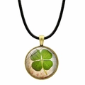 Collier vintage en bronze avec pendentif trèfle à quatre feuilles en verre et cordon noir - Fond Floral de Couleur Bronze (JY008637-Bronze 2)