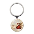 Portachiavi natalizio vintage con ciondolo rotante a cartolina di Babbo Natale argento - Stile Babbo Natale e bambini (JY008615-Argento 1)