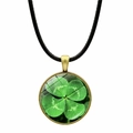 Pendentif trèfle à quatre feuilles vintage en bronze avec verre vert et cordon noir - Style de Base Bronze Antique (JY008637-Bronze 4)