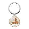 Portachiavi argento con illustrazione di renna vintage in un ciondolo rotondo - Stile Cervo in Corsa (JY008615-Argento 4)