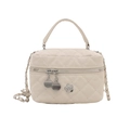 Quilted beige mini handbag with chain strap and flower charm in minimalist style - White