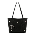 Bolso tote negro con colgante de lazo y perlas para el día a día a la moda femenina - Negro
