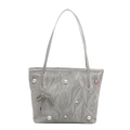 Bolso tote plateado metalizado con perlas, lazo de cinta y cristal de corazón rosa - Plateado