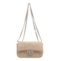 Sac à bandoulière matelassé beige avec fermoir rotatif argenté et chaîne élégante - Kaki