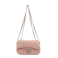Pink quilted crossbody chain bag with silver twist lock on a minimalist white background - Pink