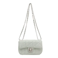 Chic light green quilted crossbody bag with silver chain strap and metal swivel lock - Blue