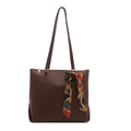 Borsa tote marrone con sciarpa di seta vintage e spalline lunghe per il pendolarismo - Marrone Scuro