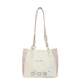 Borsa tote crema e rosa con illustrazioni a cartoni animati e catena dorata - Rosa