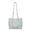 Borsa tote argento metallizzato con orsetti e tracolla a catena color oro - Grigio