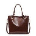 Bolso cubo retro marrón oscuro en cuero sintético brillante con asa anudada y bandolera - café