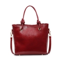 Bolso tipo cubo burdeos brillante con asa superior y correa de hombro ajustable para mujer - Burdeos