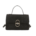 Piccola borsa a mano con paillettes nere, chiusura girevole in metallo argentato e manico - Nero