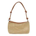 Beige gewebte Hobo-Tasche mit braunem Lederriemen und dekorativen Knotendetails - Gelbbraun