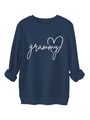 Close-up of navy blue crewneck sweatshirt featuring white grammy text and heart print - S / Navy (White Print)