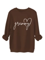 Close-up of brown hoodie featuring white grammy embroidery and heart detail on chest - S / Coffee (White Print)
