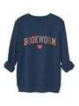 Detail of the navy blue Bookworm sweatshirt showing the ribbed neckline and heart print - S / Navy Blue