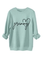 Detail of mint green sweatshirt with grammy heart print and ribbed knit texture - S / Light Green (Black Print)