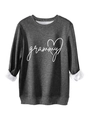 Detail of soft white fleece lining and grammy heart print on dark grey sweatshirt - S / Dark Gray (White Print)