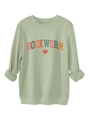 Detail view of sage green Bookworm sweatshirt with ribbed cuffs and fleece lining texture - S / Olive Green
