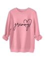 Detail of pink crewneck sweatshirt featuring black grammy lettering and heart graphic print - S / Peach (Black Print)